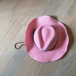 Pink Straw Hat with dark Brown Band and pink bandana